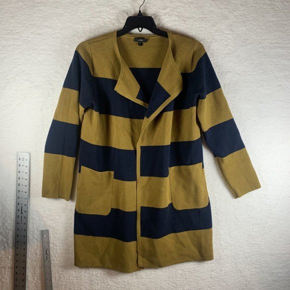 J. Crew Sweater Women Medium Blue Striped Wool Cotton Long Sleeve Cardigan 7654 - Picture 1 of 8